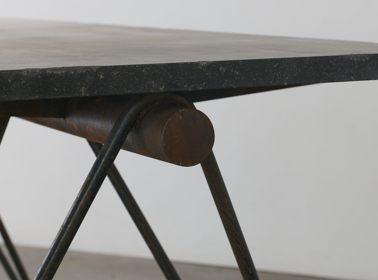 FRENCH MARBLE TOP TABLE IN THE MANNER OF PROUVE